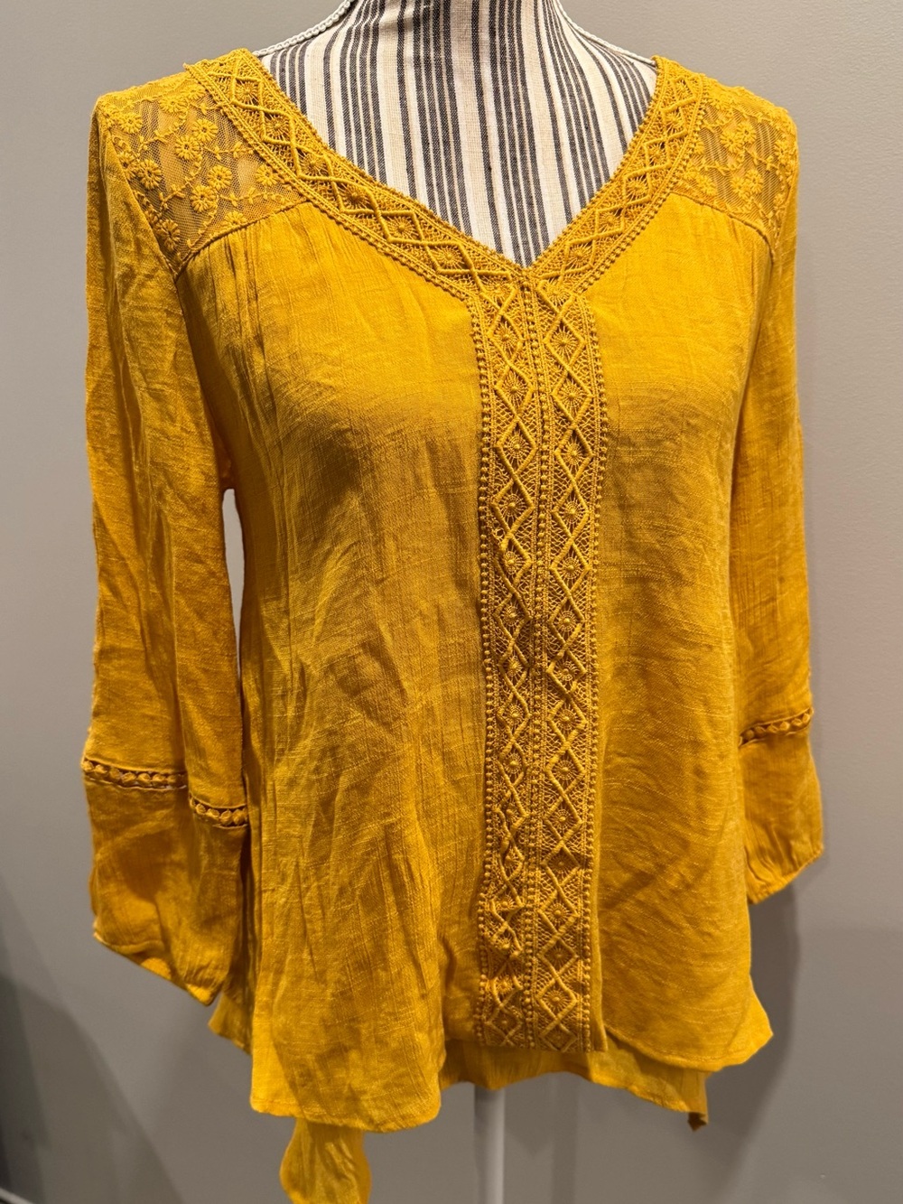 Wrangler Mustard Yellow Embroidered V-Neck Blouse